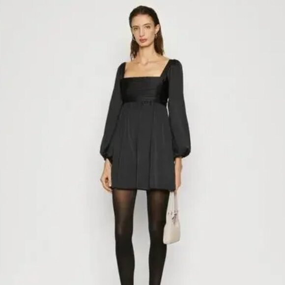 Abercrombie & Fitch Emerson Balloon Sleeve Satin Mini Black Dress Size Med NWOT - Picture 2 of 8